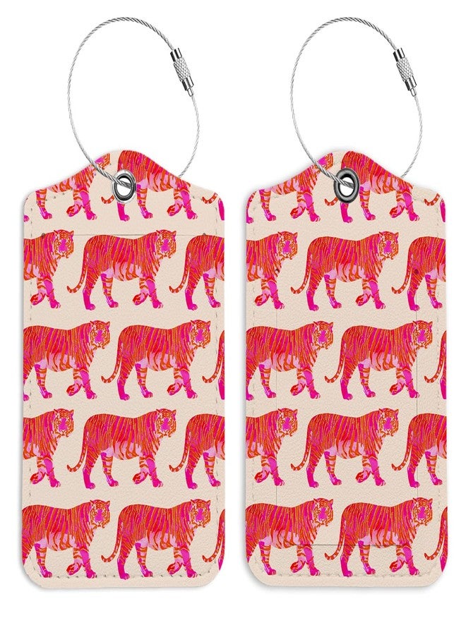 LARTSFRO Pink Tiger Preppy Gifts Luggage Tags for Suitcases, Preppy Luggage Tag, Back to School, Trendy 2 Pack Luggage Tags for Travel, Teen Girl Gifts Suitcase Tags - Image 1